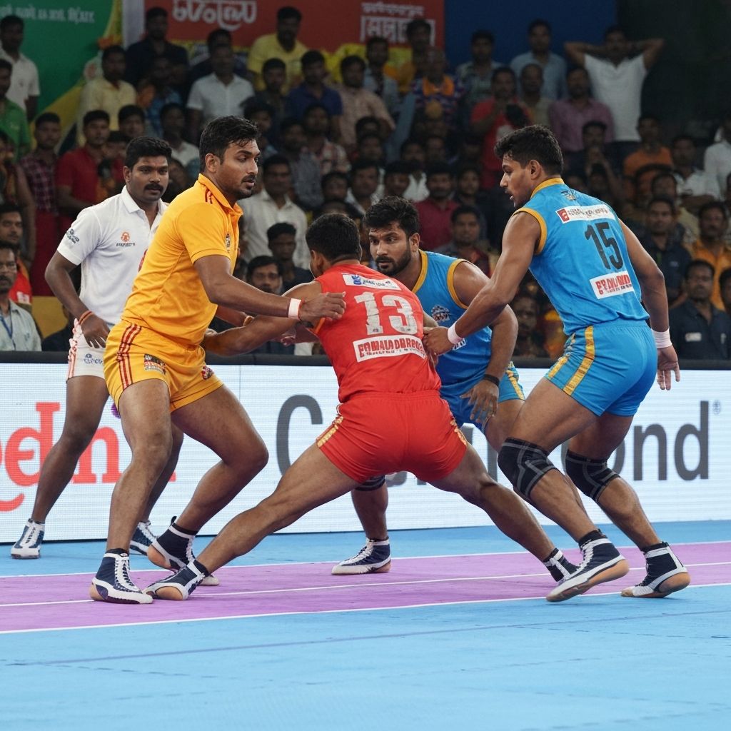 Kabaddi players in action